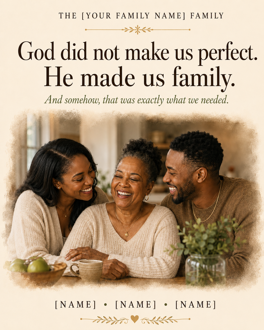 Custom Mom and Kids Portrait, Personalized Family Photo Print, Gift for Mom – “God Made Us Family”