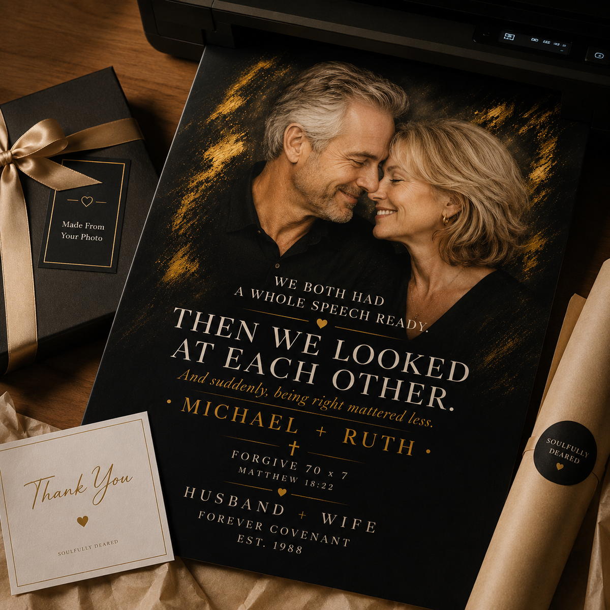 Custom Christian Couple Portrait From Photo, Personalized Anniversary Gift, Faith-Based Couple Wall Art – Matthew 18:22