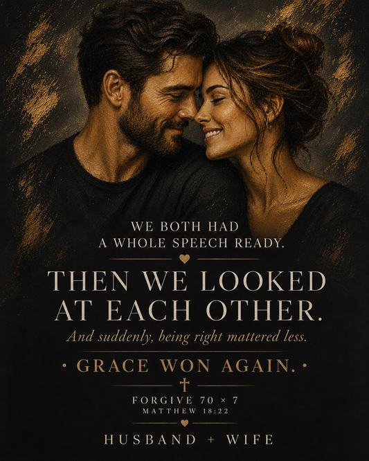 Custom Christian Couple Wall Art, Romantic Anniversary Gift, Personalized Couple Portrait From Photo – Matthew 18:22 “Grace Won Again, Forgive 70 × 7”