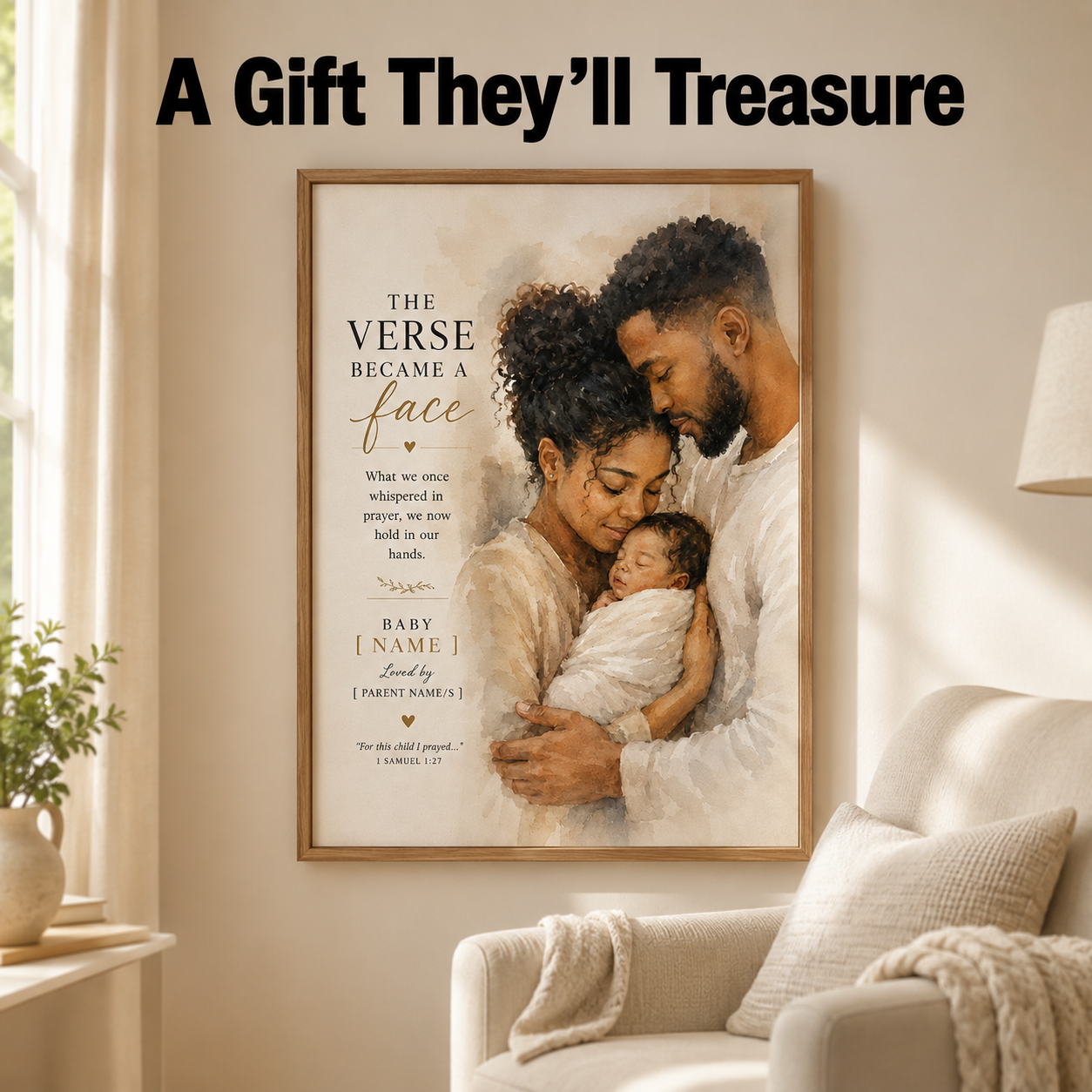 1 Samuel 1:27 Wall Art, Personalized Baby Dedication Gift, Newborn Blessing Print – “The Verse Became a Face”