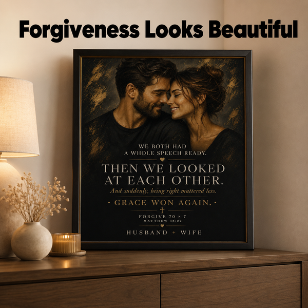 Custom Christian Couple Portrait From Photo, Personalized Anniversary Gift, Faith-Based Couple Wall Art – Matthew 18:22
