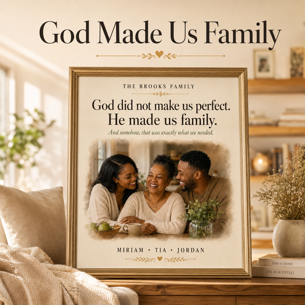 Custom Mom and Kids Portrait, Personalized Family Photo Print, Gift for Mom – “God Made Us Family”