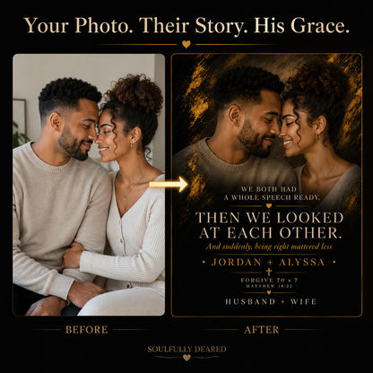 Custom Christian Couple Portrait From Photo, Personalized Anniversary Gift, Faith-Based Couple Wall Art – Matthew 18:22