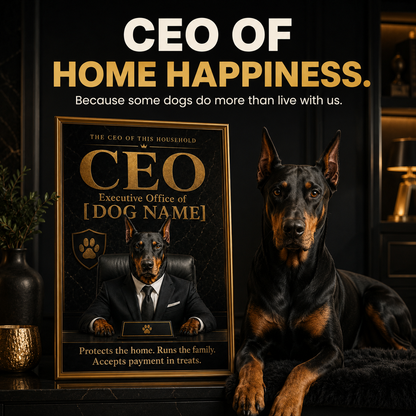 Custom Dog CEO Portrait – Personalized Pet Office Art, Funny Boss Dog Gift | CEO of Home Happiness
