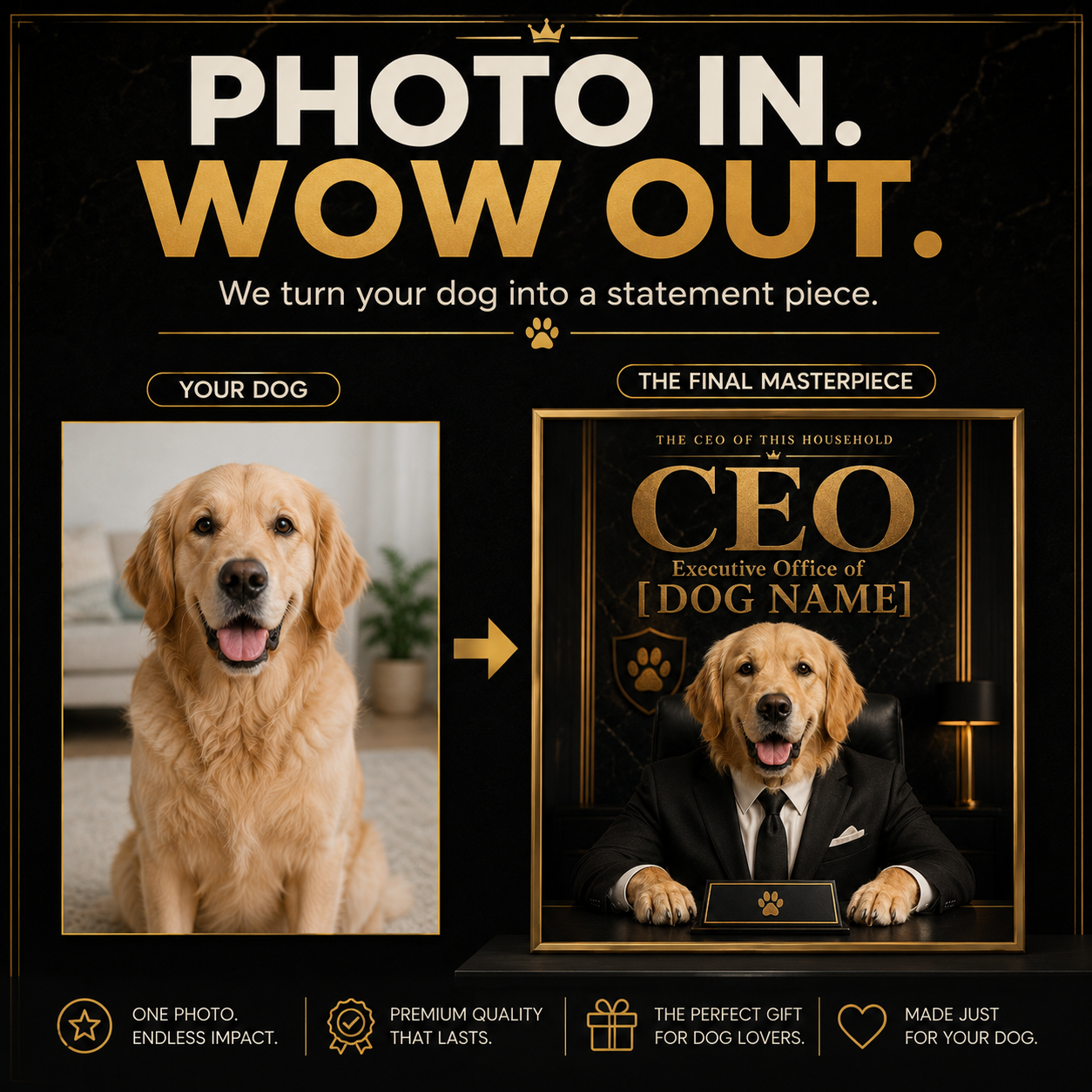 Custom Dog CEO Portrait – Personalized Pet Office Art, Funny Boss Dog Gift | CEO of Home Happiness