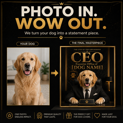 Custom Dog CEO Portrait – Personalized Pet Office Art, Funny Boss Dog Gift | CEO of Home Happiness