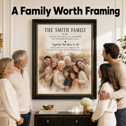 Family Reunion Portrait, Custom Surname Print, Christian Family Gift – “Together We Have It All”