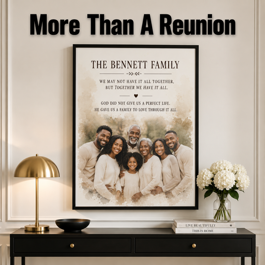 Family Reunion Portrait, Custom Surname Print, Christian Family Gift – “Together We Have It All”