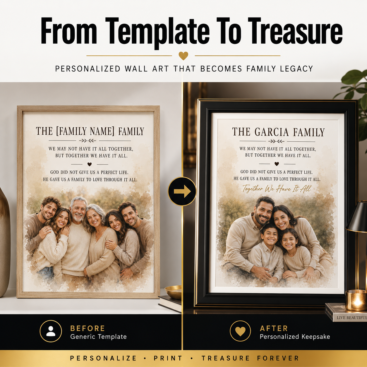 Family Reunion Portrait, Custom Surname Print, Christian Family Gift – “Together We Have It All”