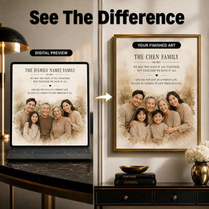 Family Reunion Portrait, Custom Surname Print, Christian Family Gift – “Together We Have It All”