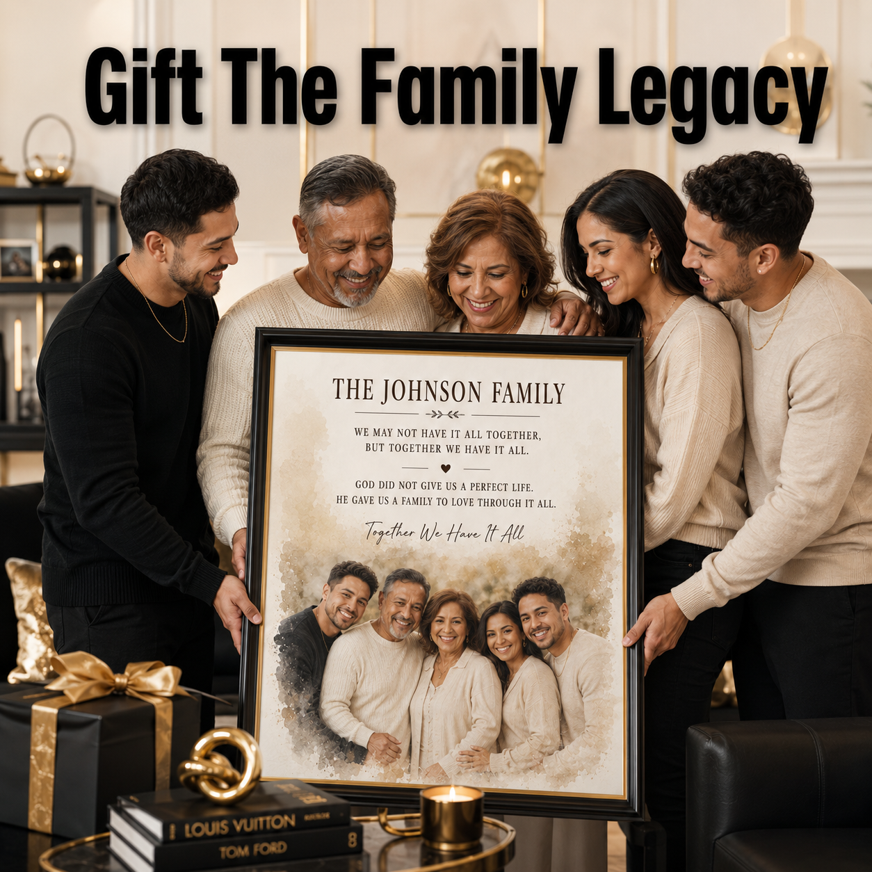 Family Reunion Portrait, Custom Surname Print, Christian Family Gift – “Together We Have It All”