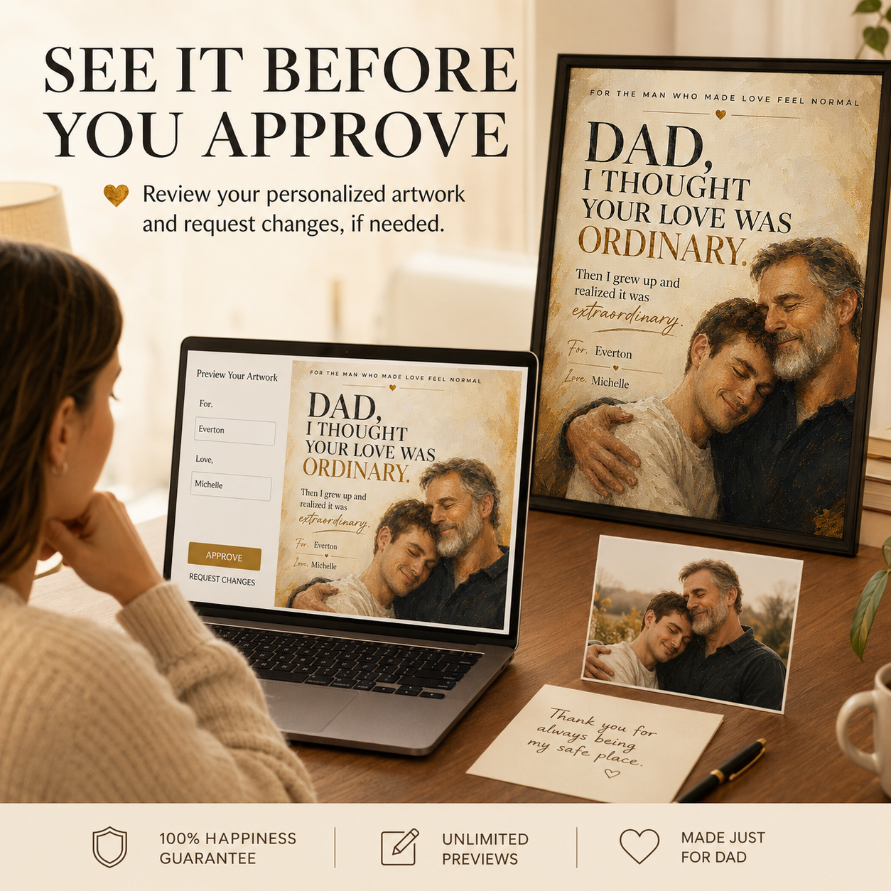 Personalized Dad Portrait From Photo, Custom Father and Child Wall Art, Meaningful Father's Day Gift for Dad