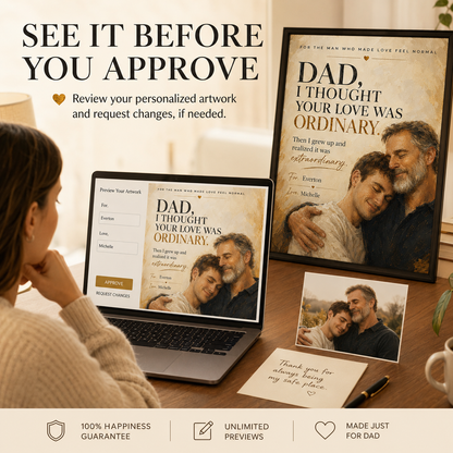 Personalized Dad Portrait From Photo, Custom Father and Child Wall Art, Meaningful Father's Day Gift for Dad