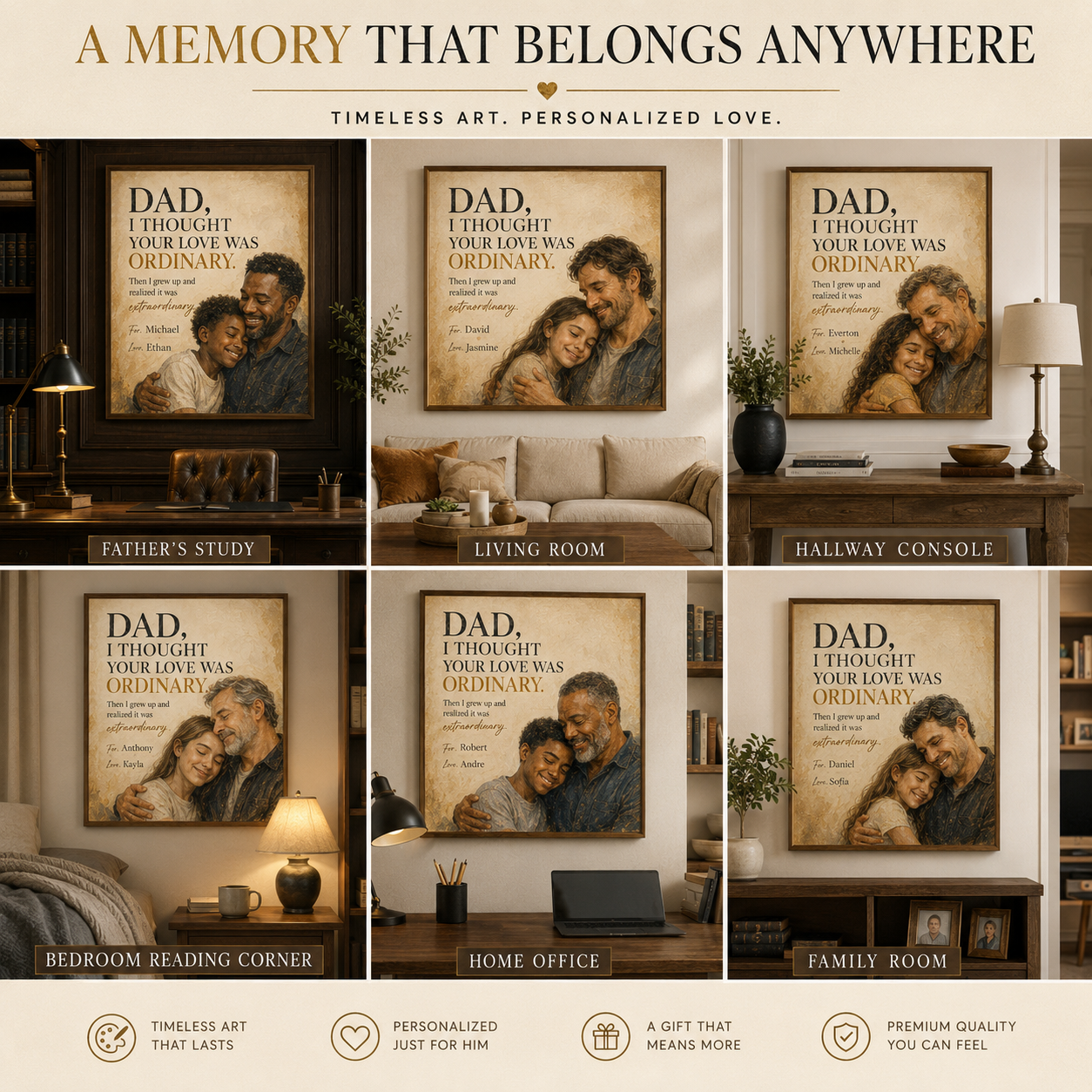 Personalized Dad Portrait From Photo, Custom Father and Child Wall Art, Meaningful Father's Day Gift for Dad