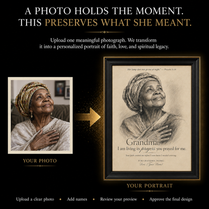 Personalized Grandma Portrait, Christian Grandmother Wall Art, Prayer Gift From Grandchild – “Living in Prayers You Prayed for Me”