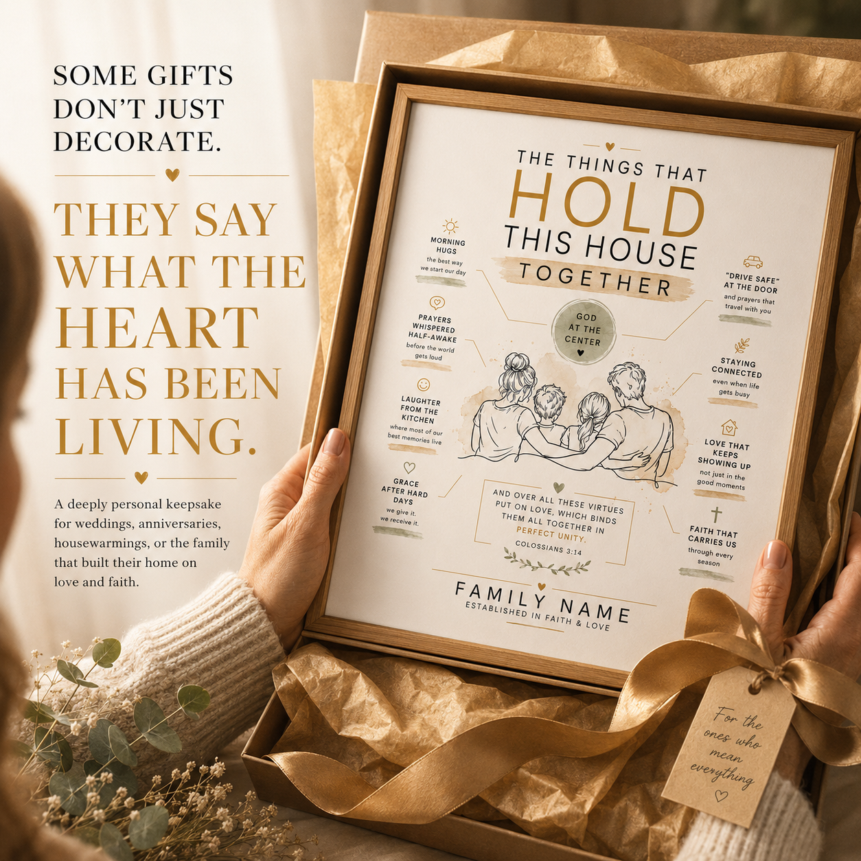 Personalized Home Blessing Print, Marriage and Family Keepsake, Custom Household Love Artwork – “The Things That Hold This House Together”