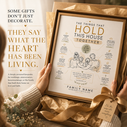 Personalized Home Blessing Print, Marriage and Family Keepsake, Custom Household Love Artwork – “The Things That Hold This House Together”