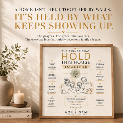 Personalized Home Blessing Print, Marriage and Family Keepsake, Custom Household Love Artwork – “The Things That Hold This House Together”