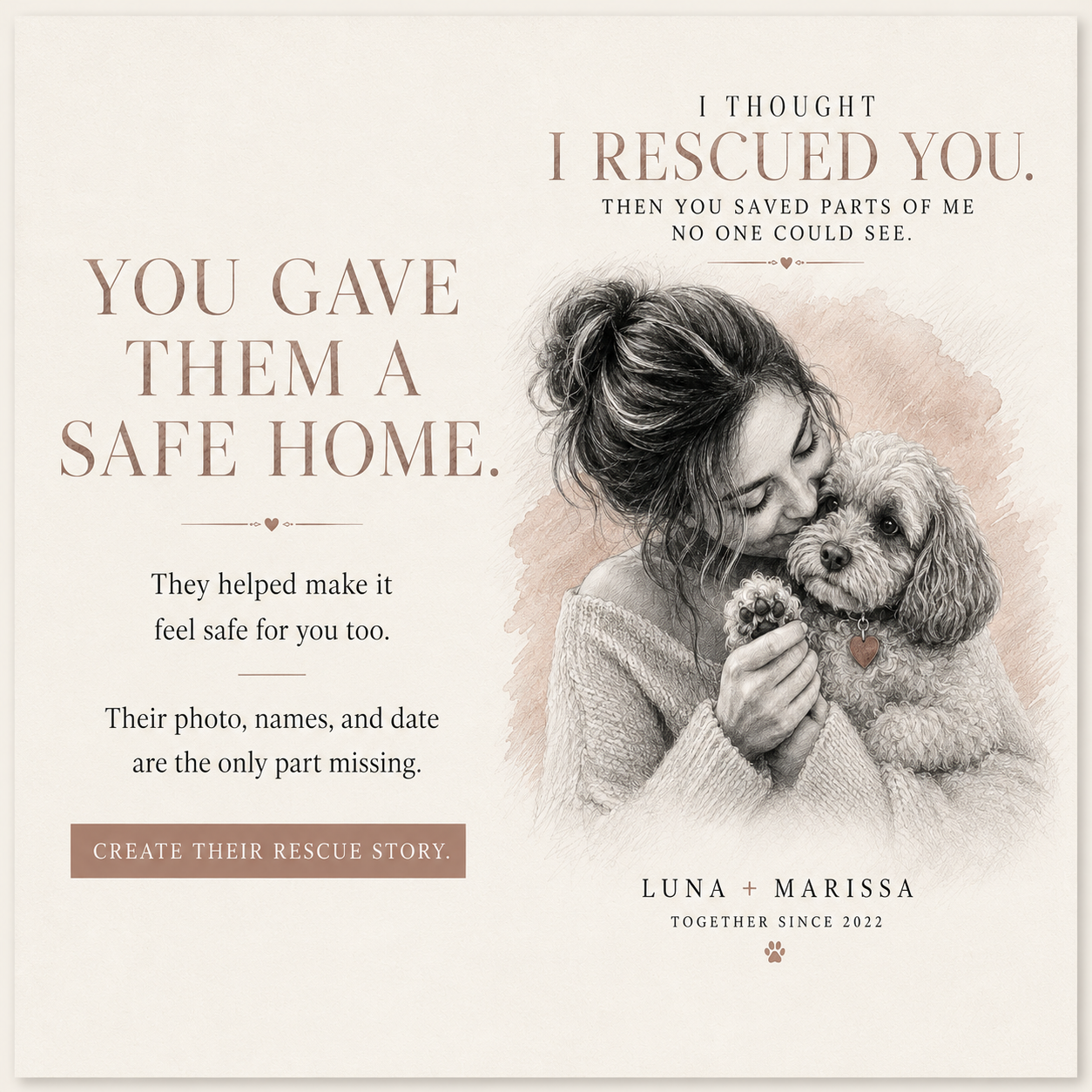 Personalized Rescue Dog Wall Art Print, Custom Pet Portrait From Photo for Dog Mom,  Sentimental Dog Lover Gift