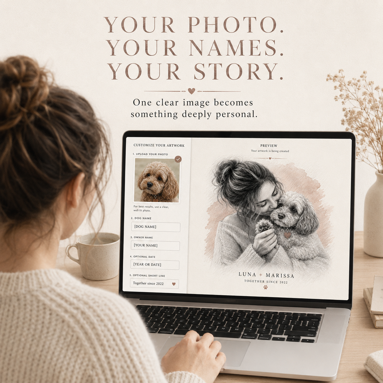 Personalized Rescue Dog Wall Art Print, Custom Pet Portrait From Photo for Dog Mom,  Sentimental Dog Lover Gift