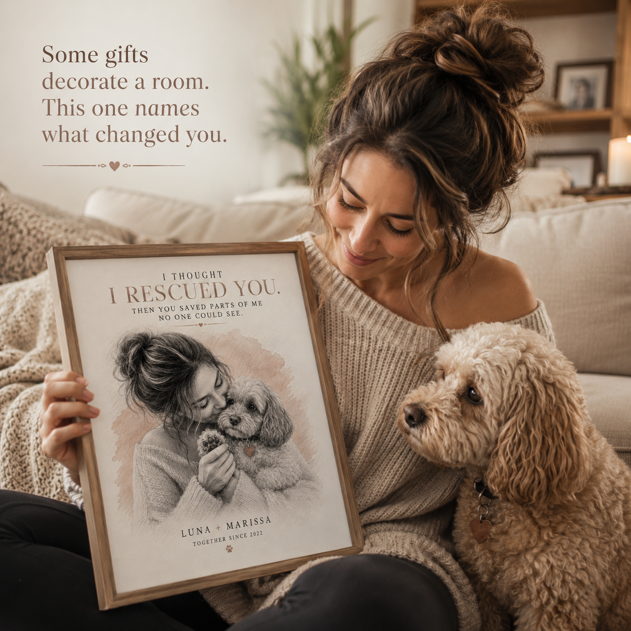 Personalized Rescue Dog Wall Art Print, Custom Pet Portrait From Photo for Dog Mom,  Sentimental Dog Lover Gift