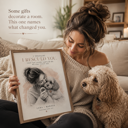 Personalized Rescue Dog Wall Art Print, Custom Pet Portrait From Photo for Dog Mom,  Sentimental Dog Lover Gift