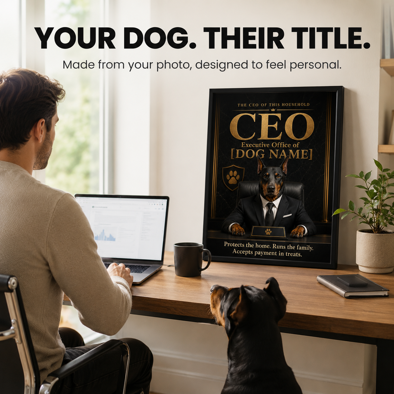 Custom Dog CEO Portrait – Personalized Pet Office Art, Funny Boss Dog Gift | CEO of Home Happiness