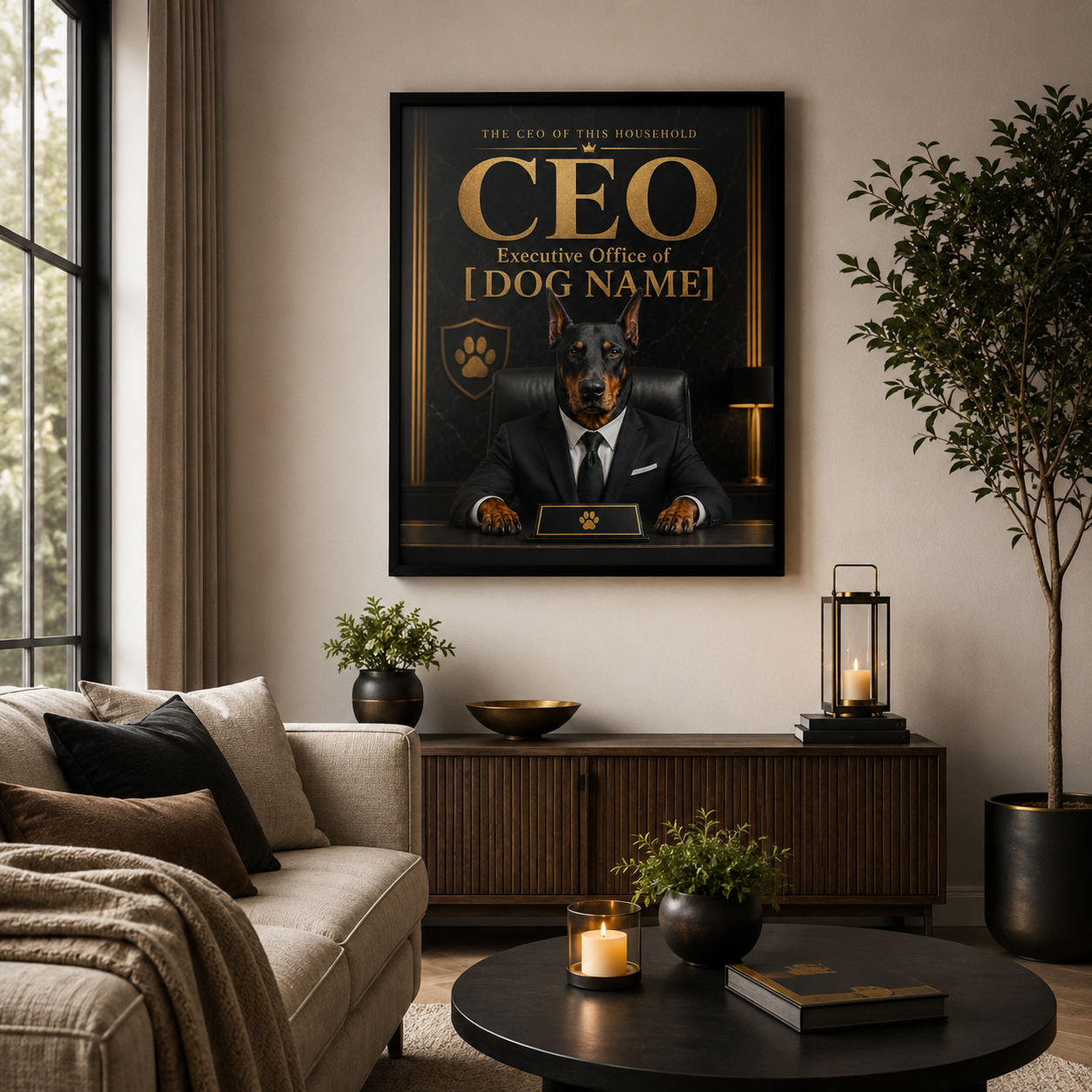 Custom Dog CEO Portrait – Personalized Pet Office Art, Funny Boss Dog Gift | CEO of Home Happiness