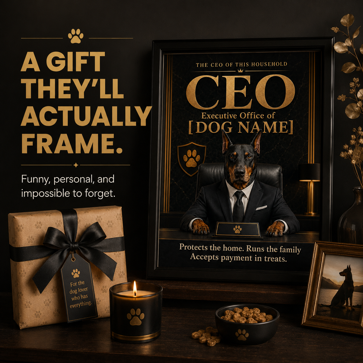 Custom Dog CEO Portrait – Personalized Pet Office Art, Funny Boss Dog Gift | CEO of Home Happiness