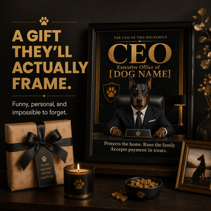 Custom Dog CEO Portrait – Personalized Pet Office Art, Funny Boss Dog Gift | CEO of Home Happiness